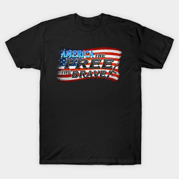 America The Free The Brave Ghost Flag Shadow T-Shirt by Ratherkool